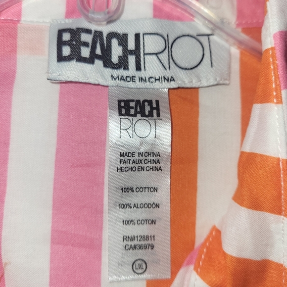 BEACH RIOT Alexa Oversized Shirt Cover Up Size Large X Large Pink Orange Stripes - Picture 4 of 5